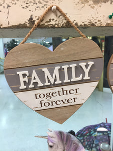 "Family" Heart Shaped Hanging Sign